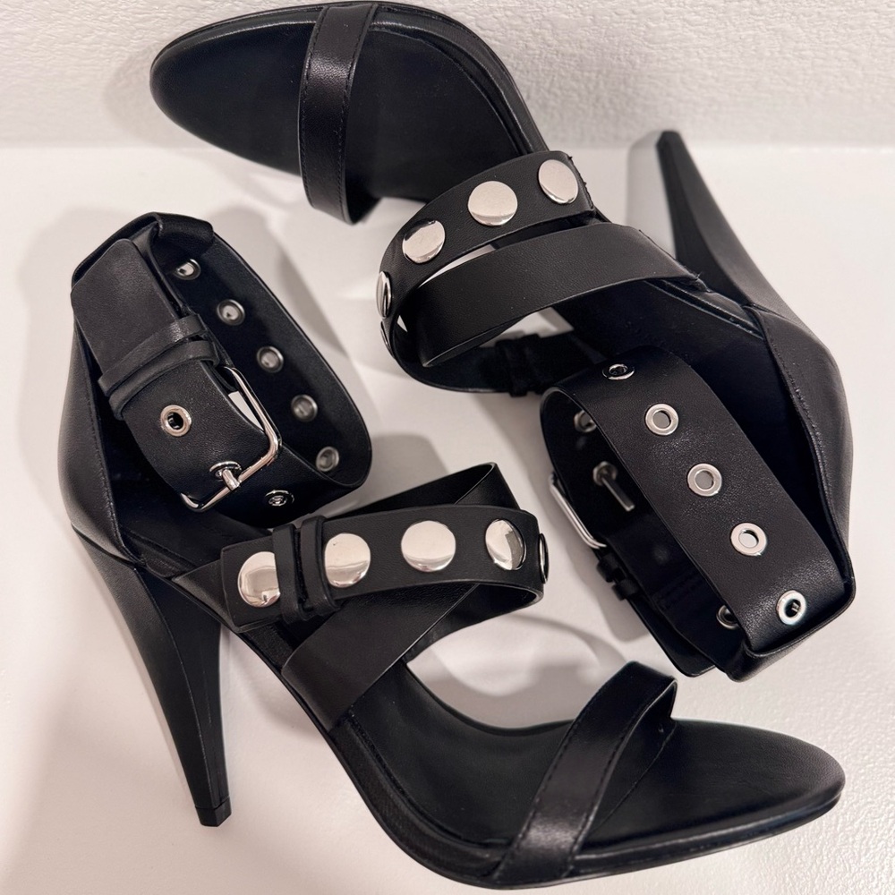 All Saints Black Heels with Silver Details - Manon Strap Sandal